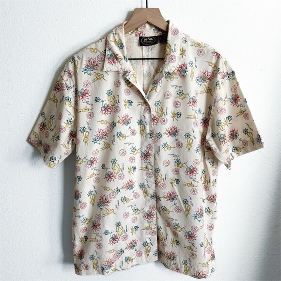 Vtg British Khaki Set Womens 10* Button Up Shirt Shorts Nautical Beach Tropical - Picture 2 of 16